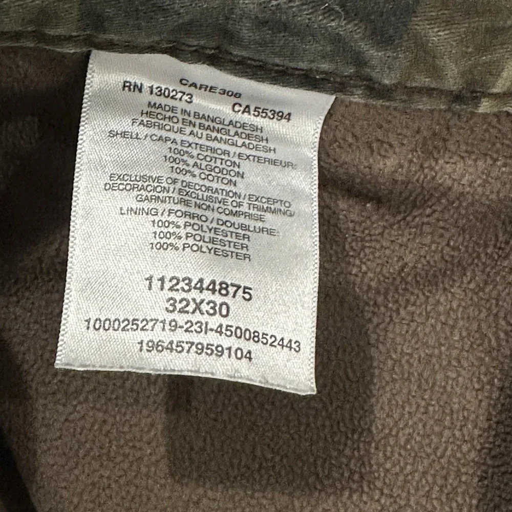 Wrangler Cargo Pants Men 32 x 30 Green Camo Baggy Y2K Fleece Lined Workwear